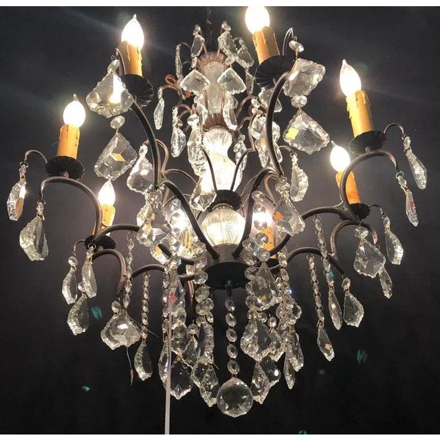 Copper Designed Metal and Crystal Chandelier With Centre Cut Glass Column For Sale - Image 4 of 13