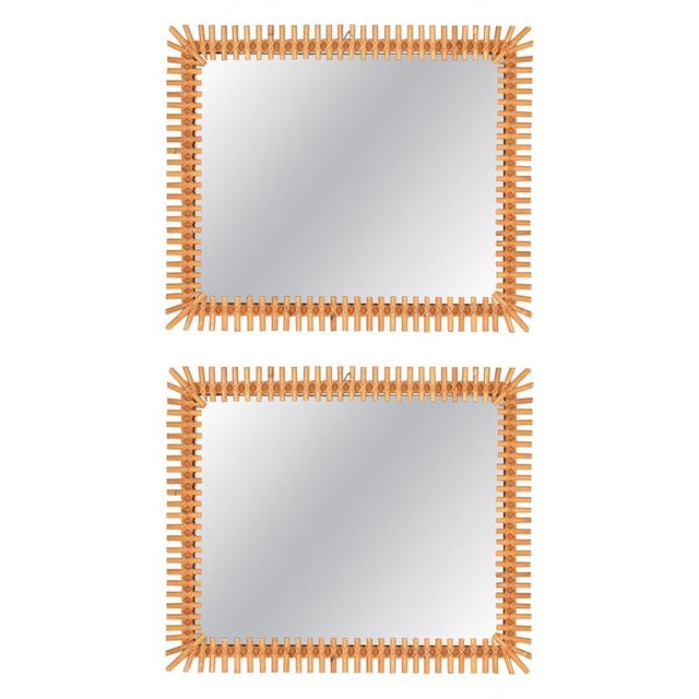 Italian Rectangular Mirrors in Rattan and Wicker from Vivai del Sud, Italy, 1970s, Set of 2 For Sale - Image 15 of 15