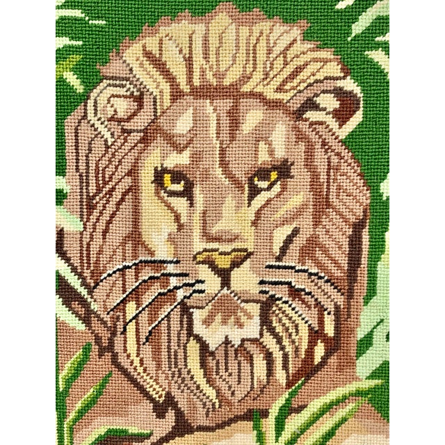 Mid 20th Century Vintage Handmade Lion Needlepoint For Sale - Image 5 of 12