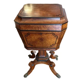 Antique English Regency Period Amboyna Wood Tea Caddy ( Poy ) on Stand For Sale