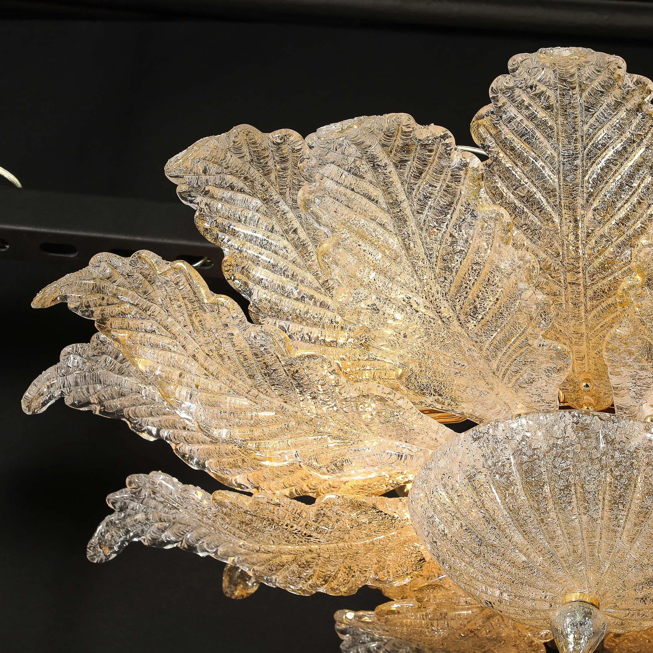 Modernist Hand-Blown Mottled Murano 24k Gold Fleck Glass Acanthus