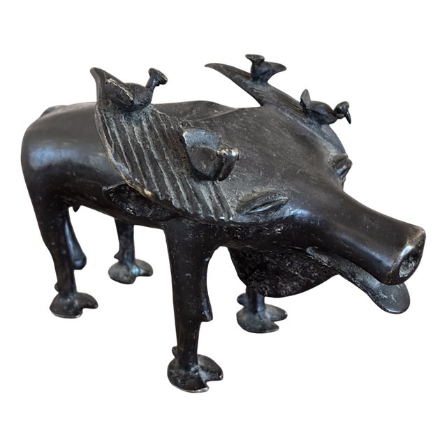Benin Artist, Water Buffalo with Ox-Pecker Birds, 1960s, Bronze Sculpture For Sale