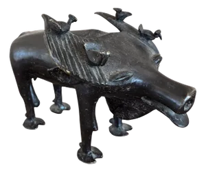 Benin Artist, Water Buffalo with Ox-Pecker Birds, 1960s, Bronze Sculpture