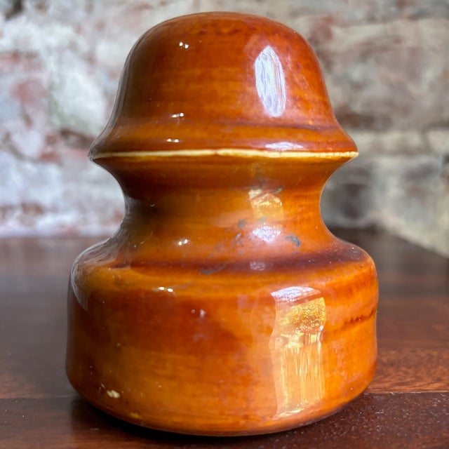 Vintage 1930 Lapp Caramel Brown Glazed Porcelain Insulator For Sale - Image 4 of 6