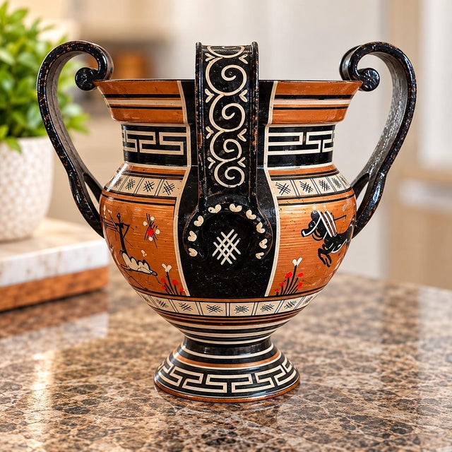 Beautiful vintage hand-painted copper amphora, made in Greece, circa 1970s. Features a rich copper finish with intricate...