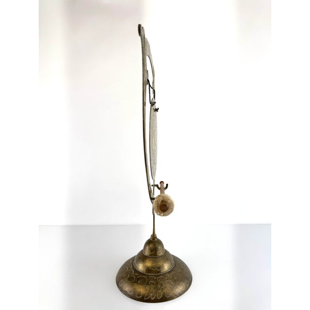 Vintage Brass Table Gong With Etched Florals and Lyre Frame For Sale - Image 12 of 13