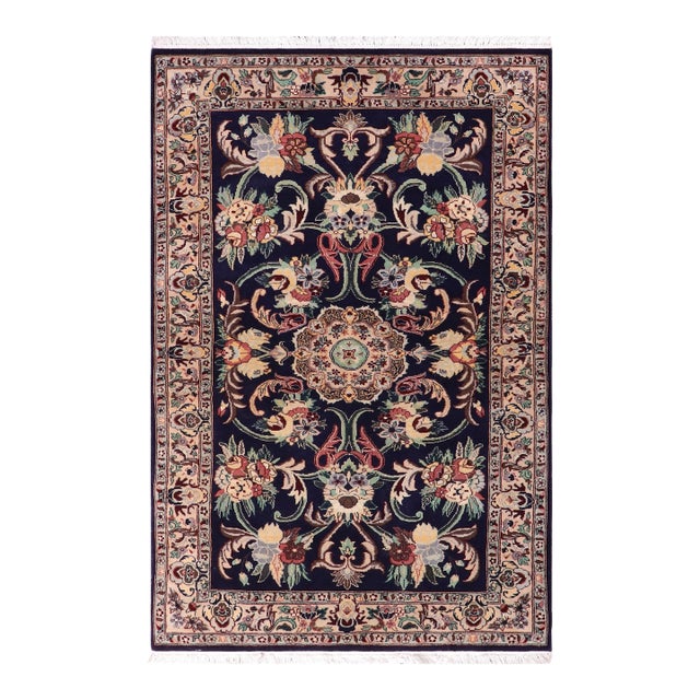 Art Nouveau 1990's Pak-Persian Blue/Ivory Wool Rug - 3'2'' X 5'0'' For Sale