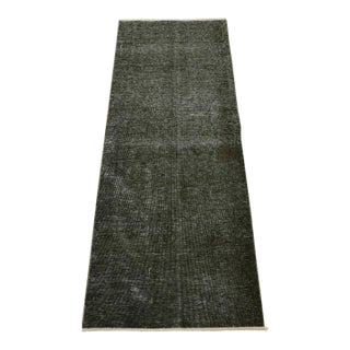 Tabriz Runner 2’4” X 6′ Black Wool Vintage Overdyed Hand-Knotted Rug For Sale