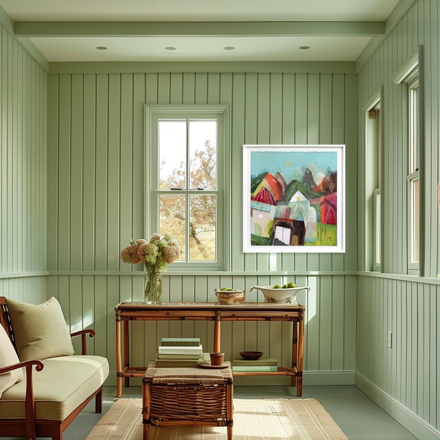 Textile Homes in the Desert - Colorful Abstract Landscape Original Artwork by Maria C Bernhardsson For Sale - Image 7 of 8