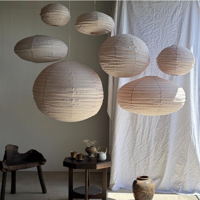 Large Vintage Oval Flattened Pink Rattan and Natural Linen Pendant Light, 1980s For Sale - Image 10 of 18