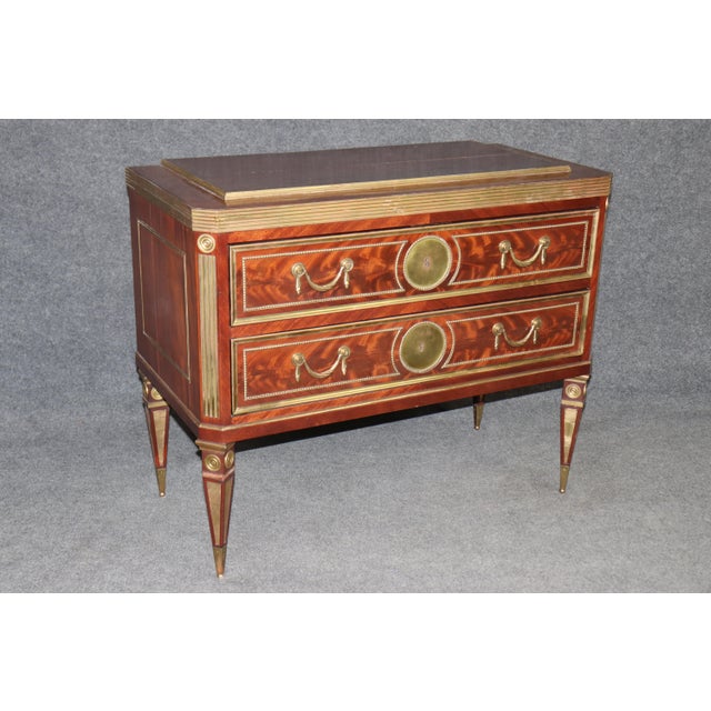 Wood Pair of Brass Mounted Flame Mahogany Russian Baltic Directoire Style Commodes For Sale - Image 7 of 14