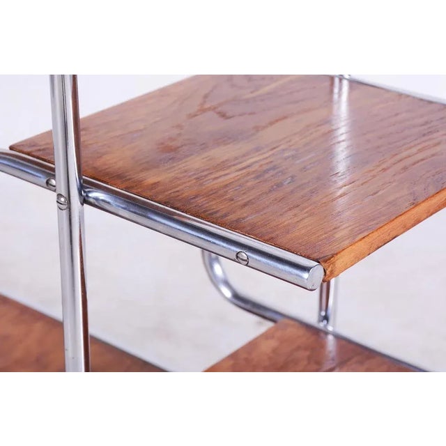 1930s Czech Bauhaus Style Chrome and Oak Flower Stand by Kovona, 1930s For Sale - Image 5 of 11