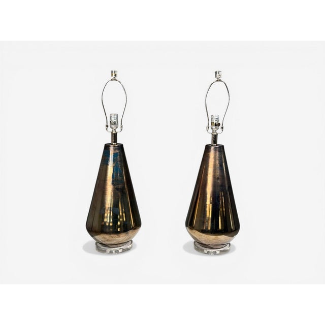 Contemporary Modern Table Lamps, Distressed Bronze Glass Finish, Lucite, Usa - a Pair For Sale In New York - Image 6 of 10