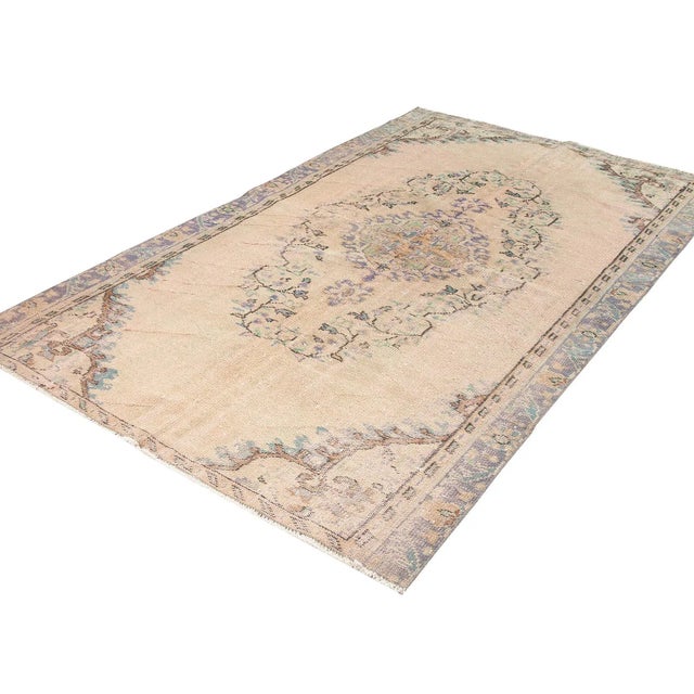 Mid-Century Modern Vintage Faded Turkish Oushak Rug For Sale - Image 3 of 6