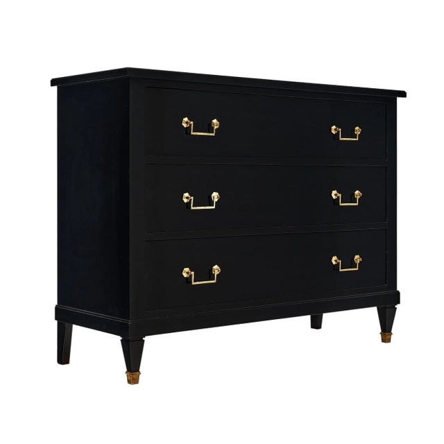 Chest of drawers, French, made of mahogany that has been ebonized and finished with a lustrous French polish. This piece...