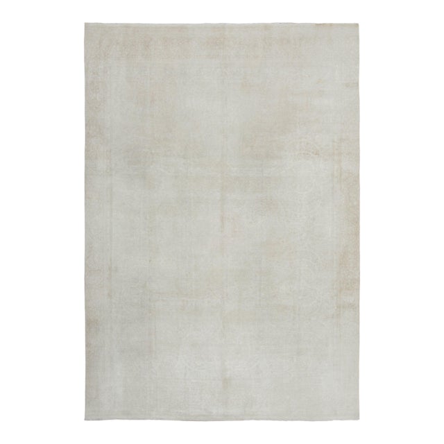 Vintage Distressed Textural Rug With Tonal Florals in Ivory Hues - Rug & Kilim For Sale