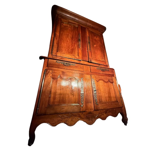 French **Antique French Louis XV Period Tall Double Walnut Buffet** For Sale - Image 3 of 11