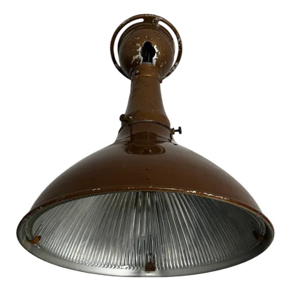 Vintage Industrial Glass Enamel Wall or Ceiling Light from Holophane, 1930s For Sale