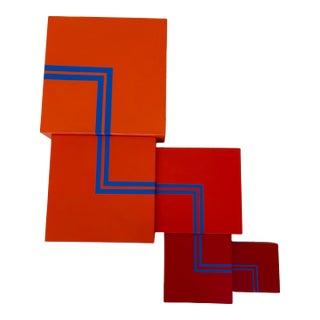 Exhibited Vintage Monumental Hard Edge Abstract Op Art Geometric Shaped Canvas Painting, Signed Jerry L. Walker, 1972 For Sale