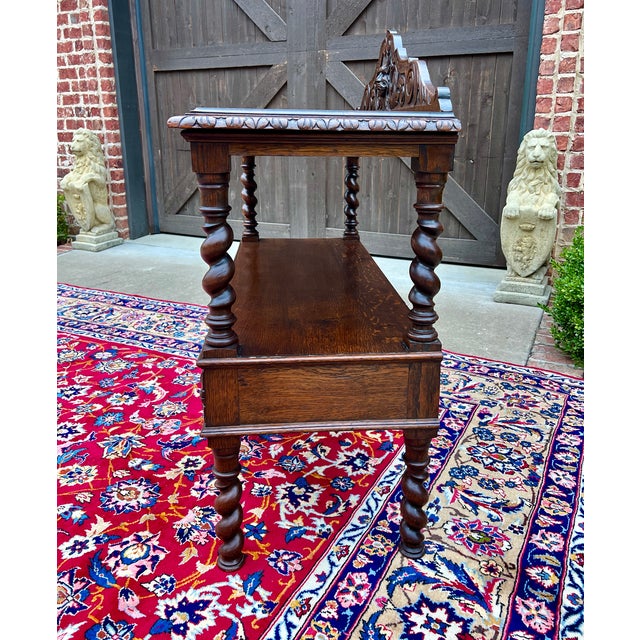 Antique French Sideboard Server Console Sofa Table Barley Twist Tiger Oak 19c For Sale In Dallas - Image 6 of 12