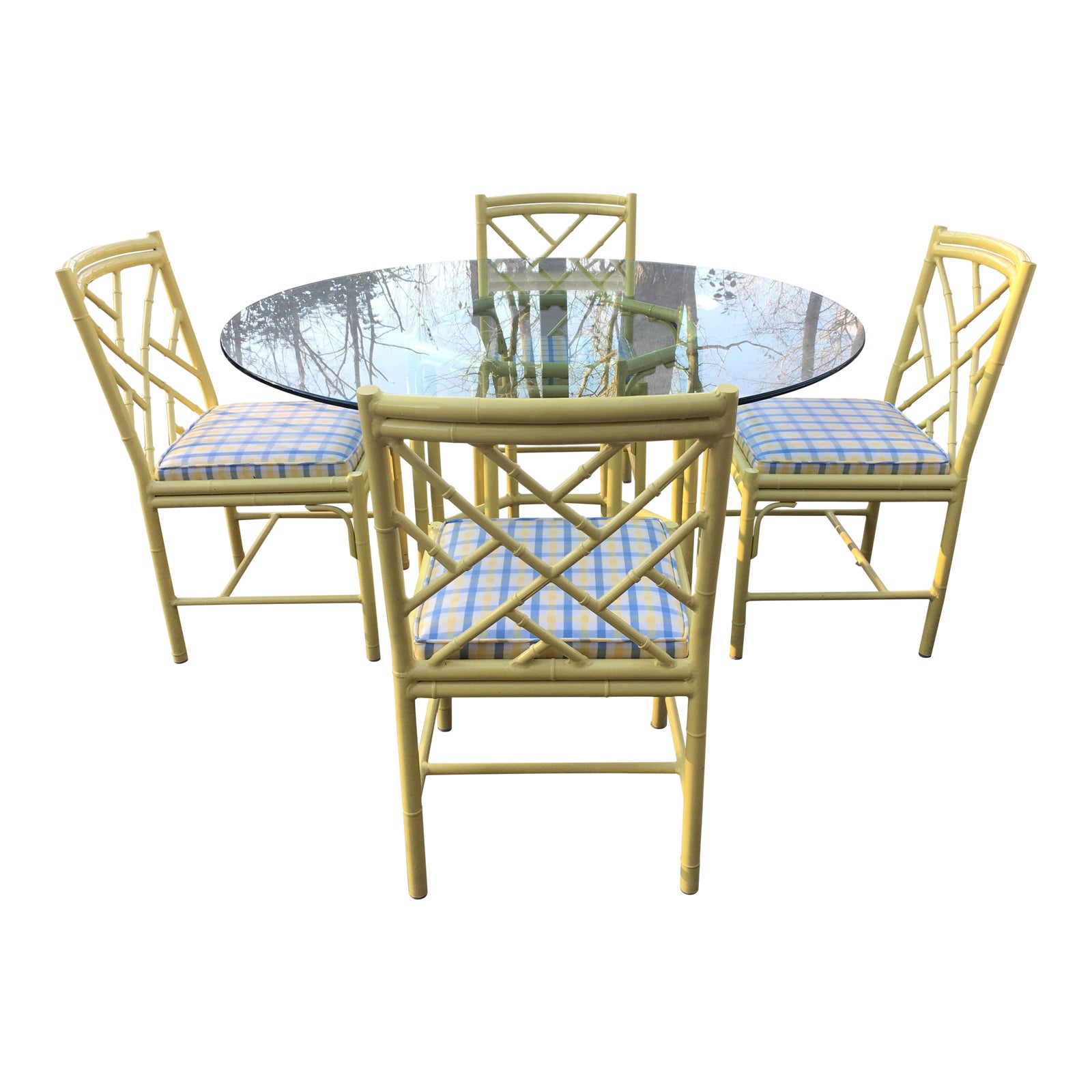 1970s Chippendale Meadowcraft Style Faux Bamboo Dining Set 5 Piece