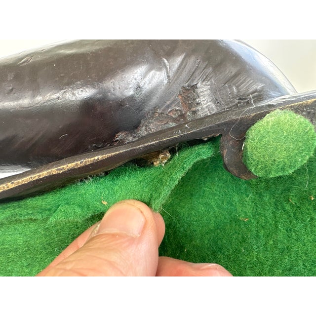 Metal Vintage Bronze Finish Reclining Cherub Sculpture on Textured Base For Sale - Image 7 of 7