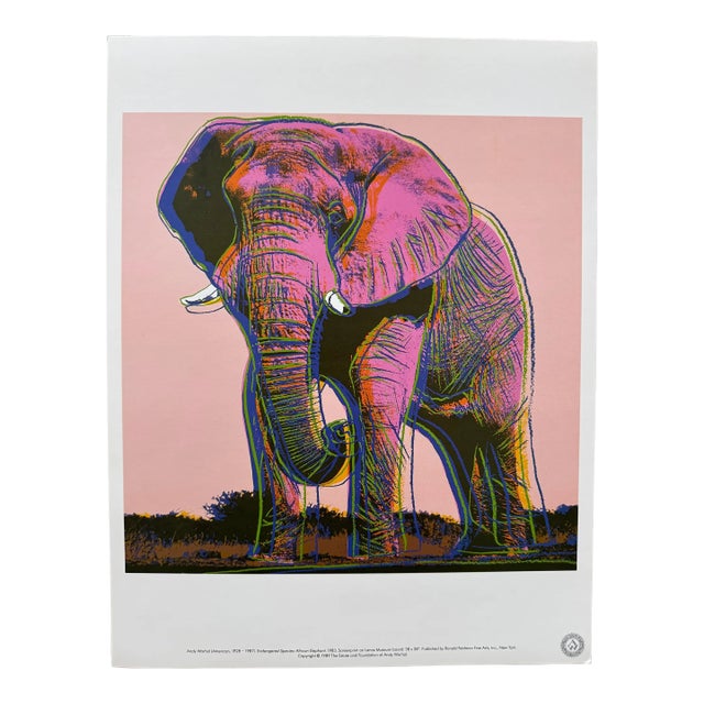 1980s Andy Warhol Foundation "African Elephant - 1982"Endangered Species Pop Art Offset Lithograph Print For Sale