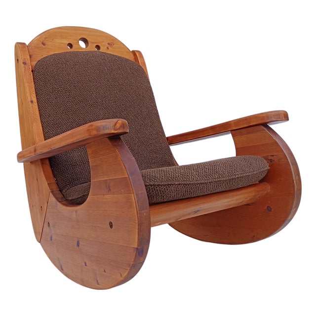 Large Brutalist Pine Rocking Chair from Wasa, 1987 For Sale