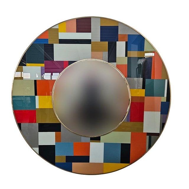 Vintage Round Glass Mirror, 1980s For Sale - Image 6 of 6