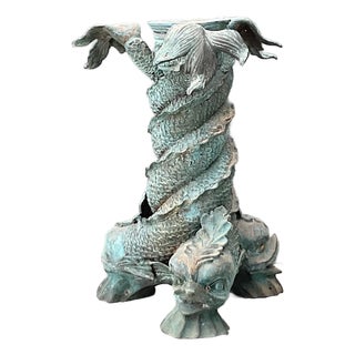 Vintage Patinated Bronze Koi Table Pedestal For Sale