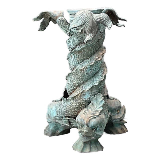 Vintage Patinated Bronze Koi Table Pedestal For Sale
