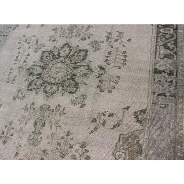 Tribal Floral Medallion Turkish Oushak Rug in Green/Gray, Blush, Charcoal, and Silver 5' X 7'2 For Sale - Image 3 of 11