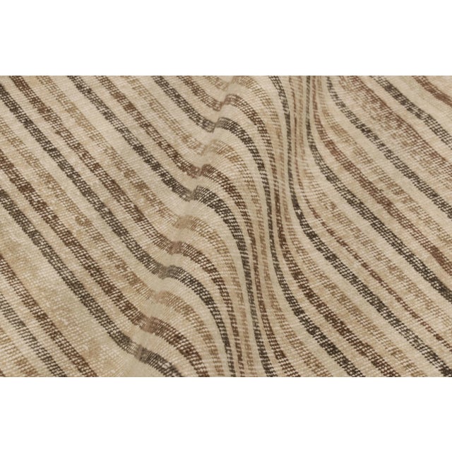 Textile Vintage Distressed Runner Rug, Beige-Brown Geometric Stripe Design– Rug & Kilim For Sale - Image 7 of 8