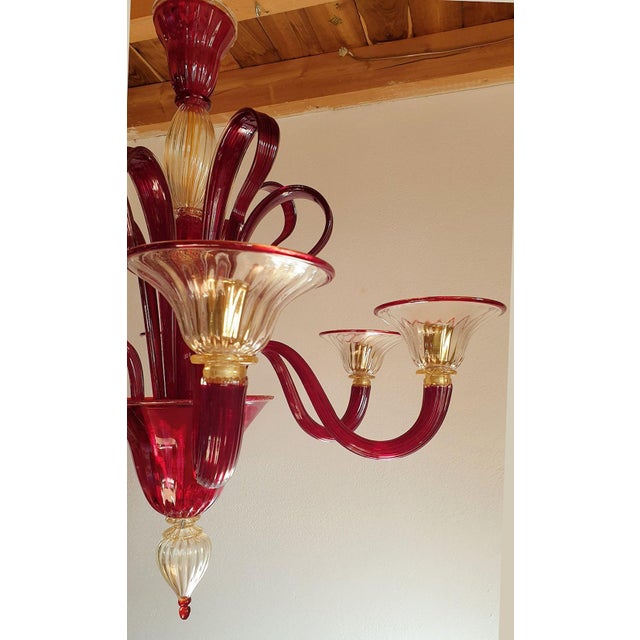 Red 1960s Red and Gold Murano Glass Chandelier, Italy For Sale - Image 8 of 12