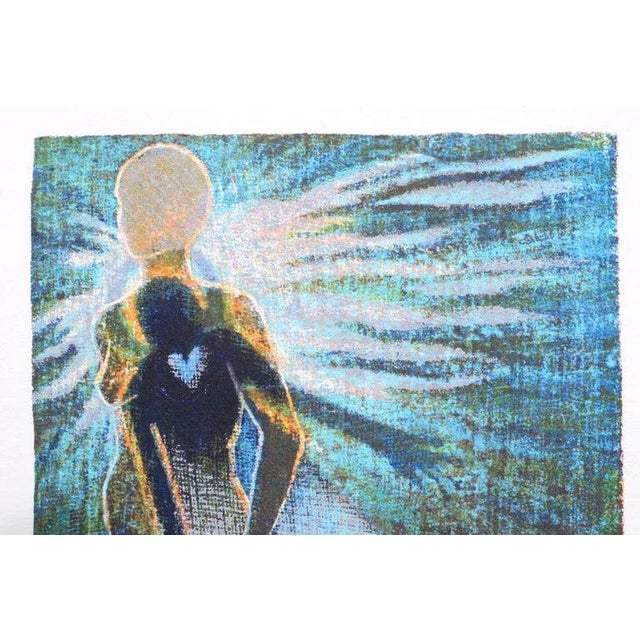 Print of two figures merging by Deborah Rumer (American, 20th Century). Piece is titled (Like a breeze passing...),...