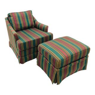 Vintage Club Chair & Ottoman Set For Sale