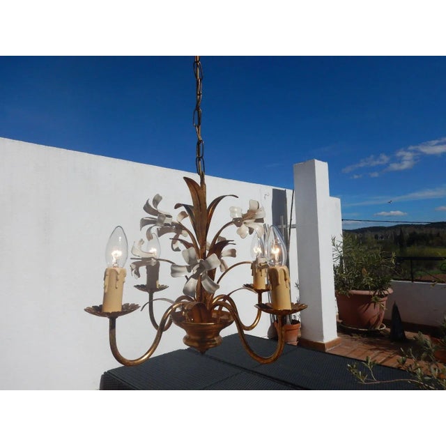 Maison Bagues Style Tole Peinte Floral Chandelier - Mid Century For Sale - Image 9 of 9