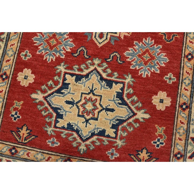 Kazak Runner 2’7” X 6’6” Red Wool Tribal Hand-Knotted Oriental Rug For Sale - Image 4 of 12