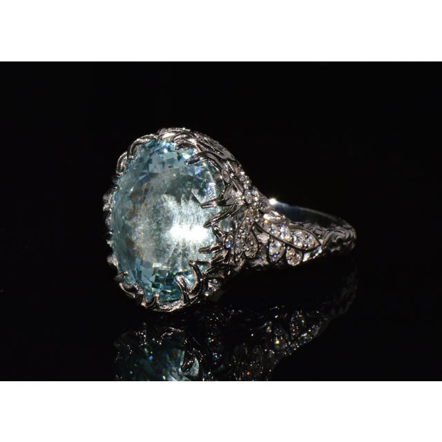 Gia Certified 16.03ct Aquamarine & Diamond 18k Gold Maple Leaf Sculptural Ring, Size 5.25 For Sale - Image 11 of 15