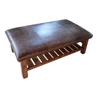 Pottery Barn Caden Rectangular Leather Ottoman For Sale