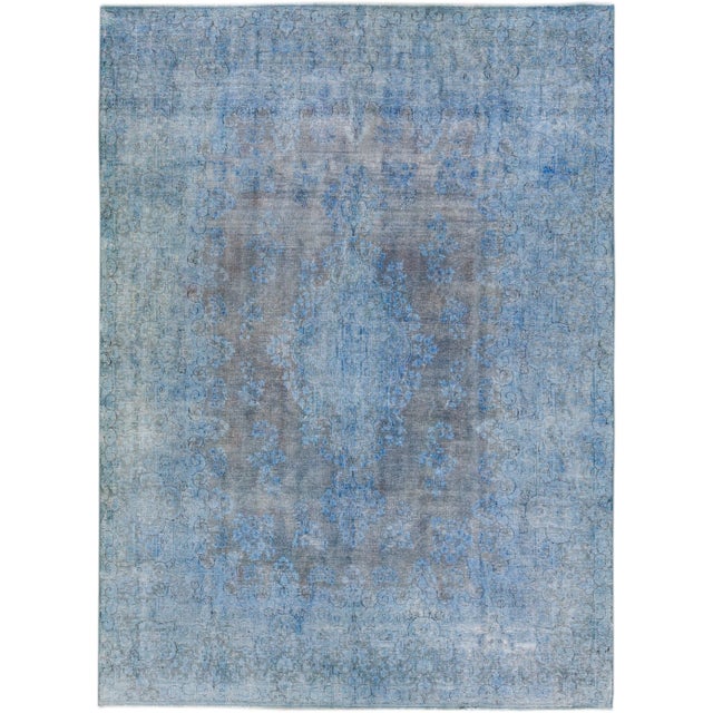 Vintage Persian Overdyed Handmade Medallion Blue Wool Rug For Sale - Image 11 of 11