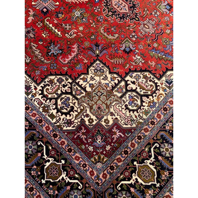 Ruby Red Red Color Fine Hand Knotted Silk & Wool Heriz Design 8'2'' X 11'7'' For Sale - Image 8 of 10