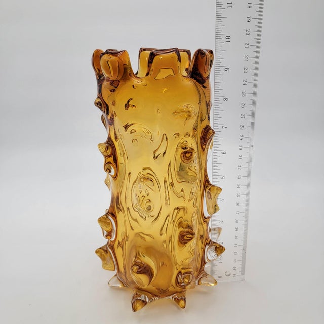 Vintage Murano Barovier & Toso Amber Mugnoni Art Glass Vase For Sale - Image 10 of 10