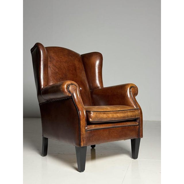 Wingback Club Chair in Sheep Leather For Sale - Image 15 of 18
