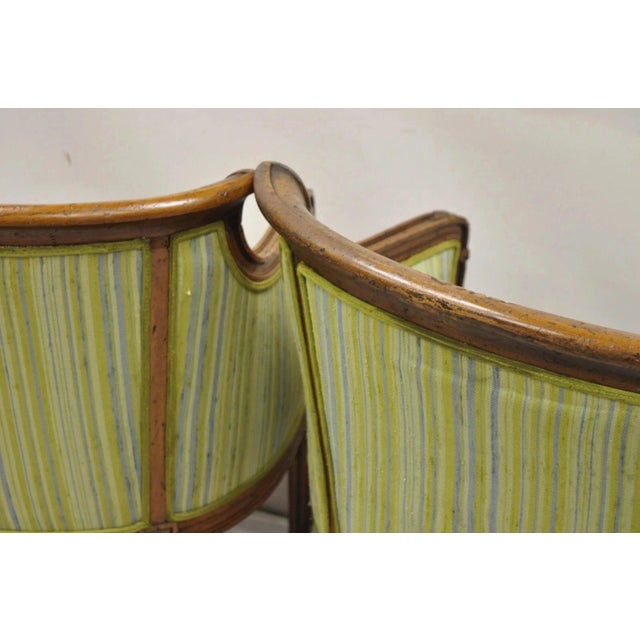 Antique Italian Regency Distress Carved Walnut Barrel Back Club Arm Chair, Pair For Sale - Image 10 of 11