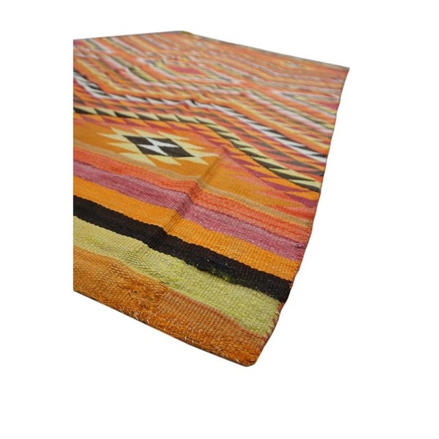 Tribal 1890s Small Yellow Antique Rustic Tribal Native American Navajo Flat Weave Rug For Sale - Image 3 of 9