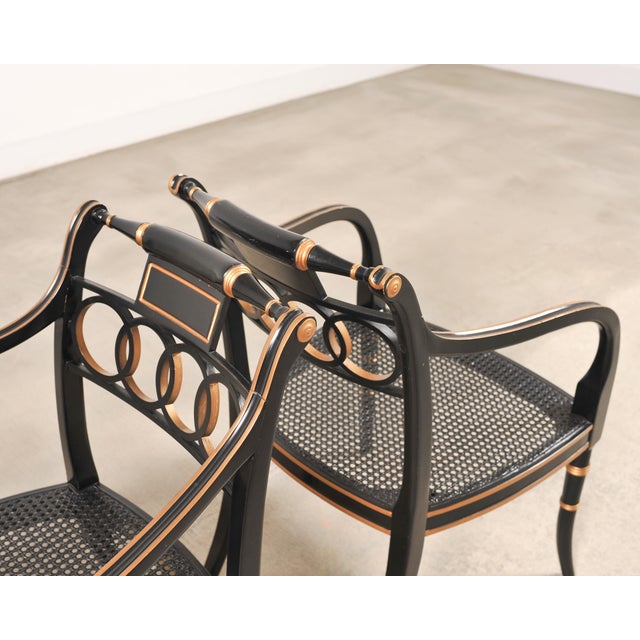 Set of Four Baker “Governor Alston” Cane Ebonized Dining Chairs For Sale - Image 10 of 18