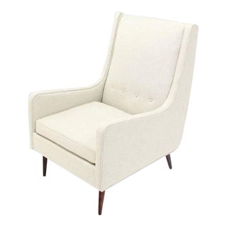 New White Linen Upholstery Mid-Century Modern Lounge Chair For Sale