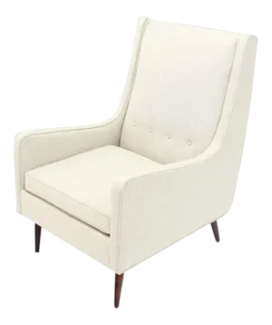 New White Linen Upholstery Mid-Century Modern Lounge Chair