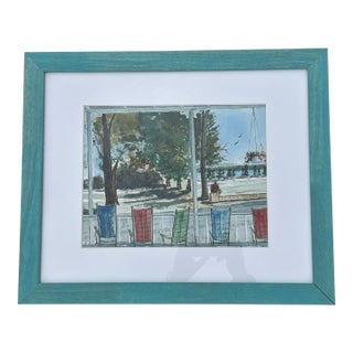 Coastal Rocking Chairs - Early 20th C. Original Watercolor on Paper For Sale